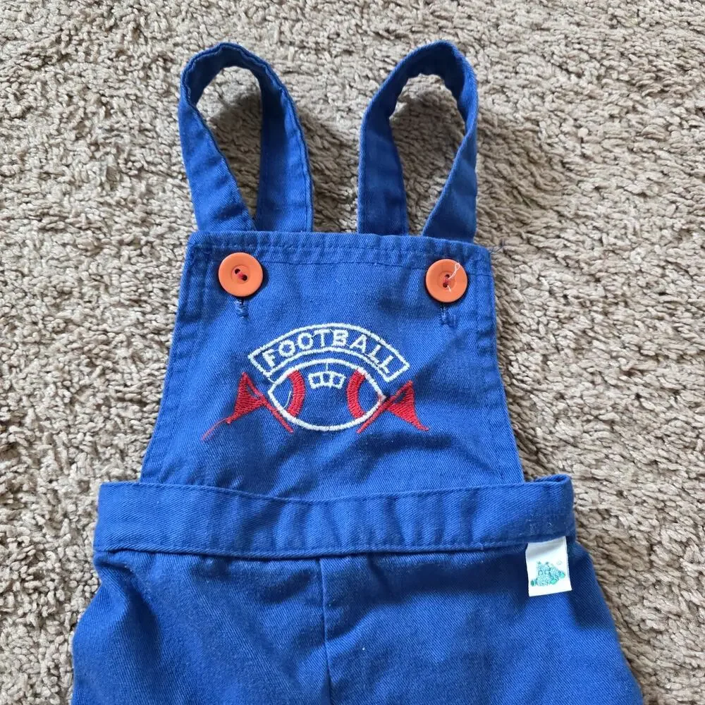 Vintage Garanimals Embroidered Football Bib Overalls Boys 12m Blue Red 90s Retro